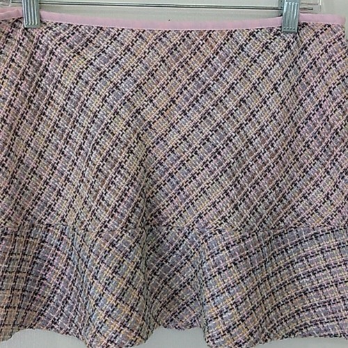 Y2K Clueless Girly Grunge Dainty Pink Tweed Ruffle Mini Skirt Pink Plaid Sz 11 - Picture 2 of 7