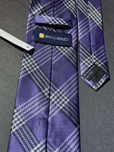 UMO LORENZO Mens Purple White Woven Necktie NWT - Picture 4 of 7
