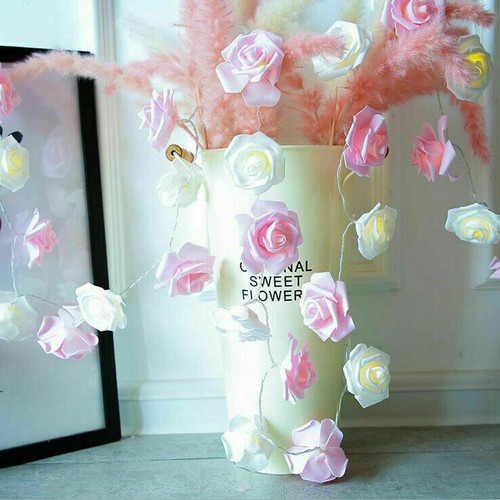 20 LED Rose Flower Lights String Fairy Wedding Valentines Day Party Garden Decor - Picture 8 of 14