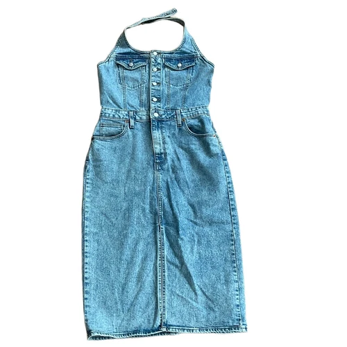 Universal Thread Blue Button Front Sleeveless Front Pockets Denim Halter Dress 8
