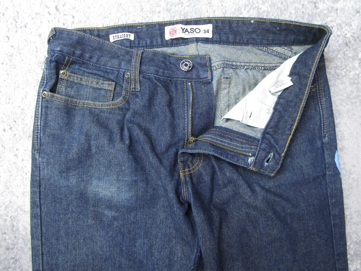 Yaso Jeans Mens 34x33 Blue Denim Straight Leg Baggy Y2K Paint