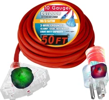 50 Ft 10 Gauge Power Extension Cord SJTW 3 Conductor Triple Tap Extension Cord w