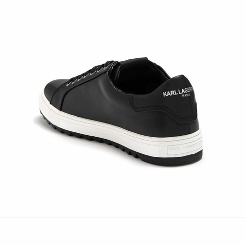 ZAPATILLAS LIMITADAS KARL LAGERFELD PARIS CON LOGOTIPO CLÁSICO IMPRESO CUERO NEGRO MRP $255 - Imagen 3 de 11