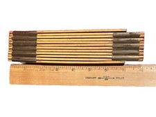 Vintage Lufkin Red End Folding 6' Extension rule w/ Brass Slide USA wooden--used
