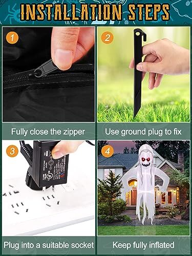 Large 12 FT Halloween Inflatable Decoration Levitating White Ghost, Blow long - Picture 8 of 8
