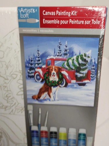 Künstler Loft Leinwand Gemälde Kit Pinsel 11x11" Hund LKW Weihnachtsbaum - Bild 1 von 9