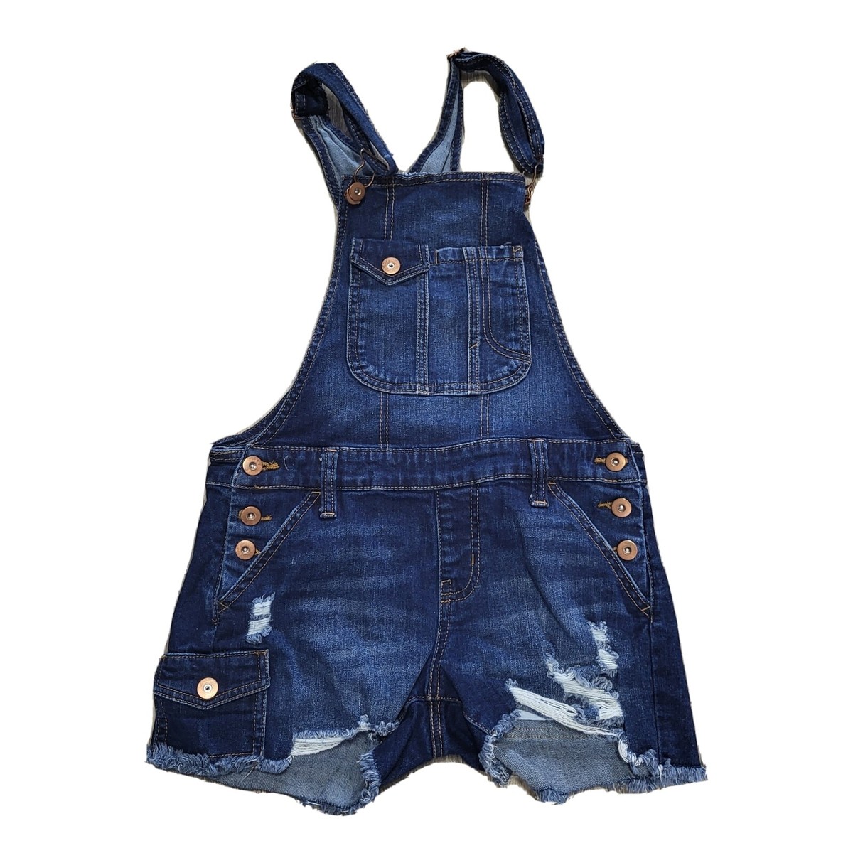 No Boundaries Jean Short Overalls Distressed Denim Shortalls Juniors Size  XS