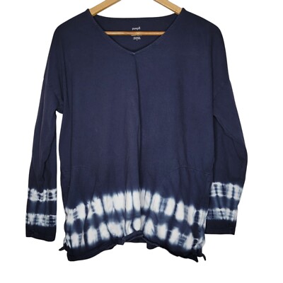 PureJill J. Jill Small Tie-Dyed Relaxed V-Neck Tee Navy Blue / White Long Sleeve
