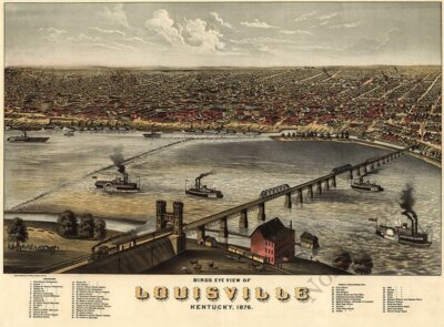 Panoramic Map of Louisville Kentucky 16x20