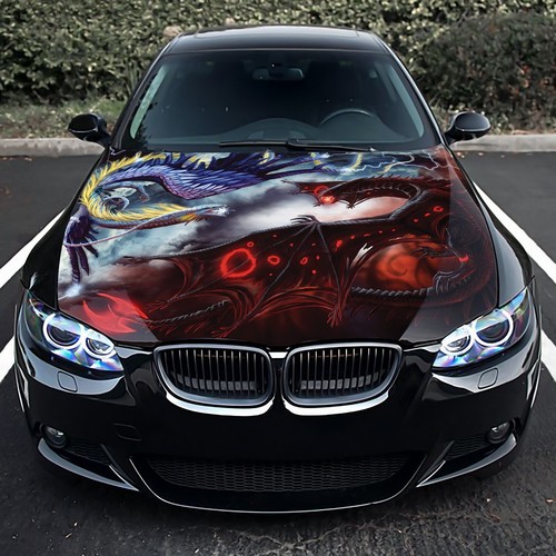 Molten Lava Dragon Car Hood Wrap Decal – Glossy Vinyl, Air-Release, Customizable Size For Car, Truck, SUV | Easy DIY Installation