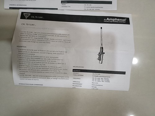 Amphenol Procom 110000083 Omnidirectional Whip Marine RF Antenna CXL 70-1LW/H NE - Afbeelding 4 van 11