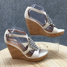 Not Rated Sandal Womens 9 White Rhinestone Platform Wedge Heel Cork Canvas