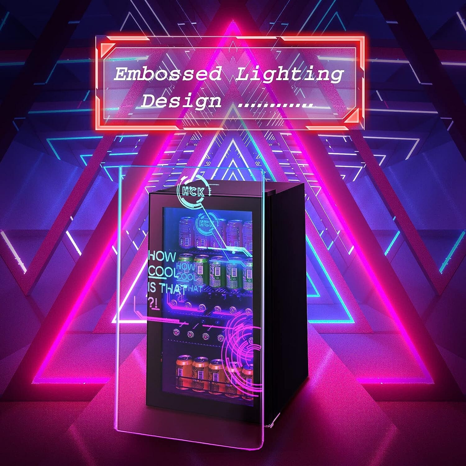 HCK 98L Mini Beverage Refrigerator,010°C,Fridge With Cyberpunk Modern