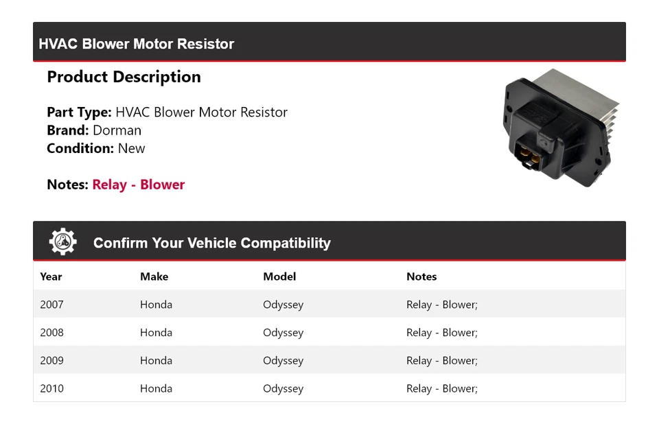 Резистор двигателя вентилятора для Honda Odyssey Dorman 2007-2010 годов выпуска 2008 2009 годов выпуска - Изображение 2 из 4
