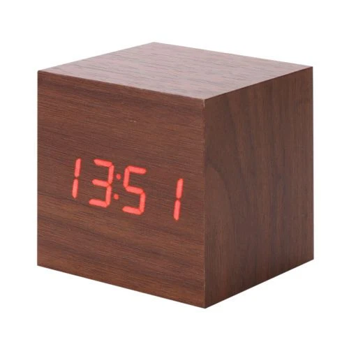 Nuevo Moderno Cubo de Madera Digital LED Escritorio Despertador Termómetro Temporizador Calendario Foto 4 de 4