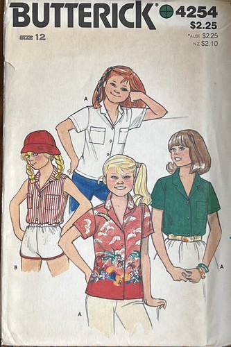 Butterick Schnittmuster 4254 Vintage Mädchen Blusen maßgeschneidert Knopf Tasche S 12 - Bild 3 von 3