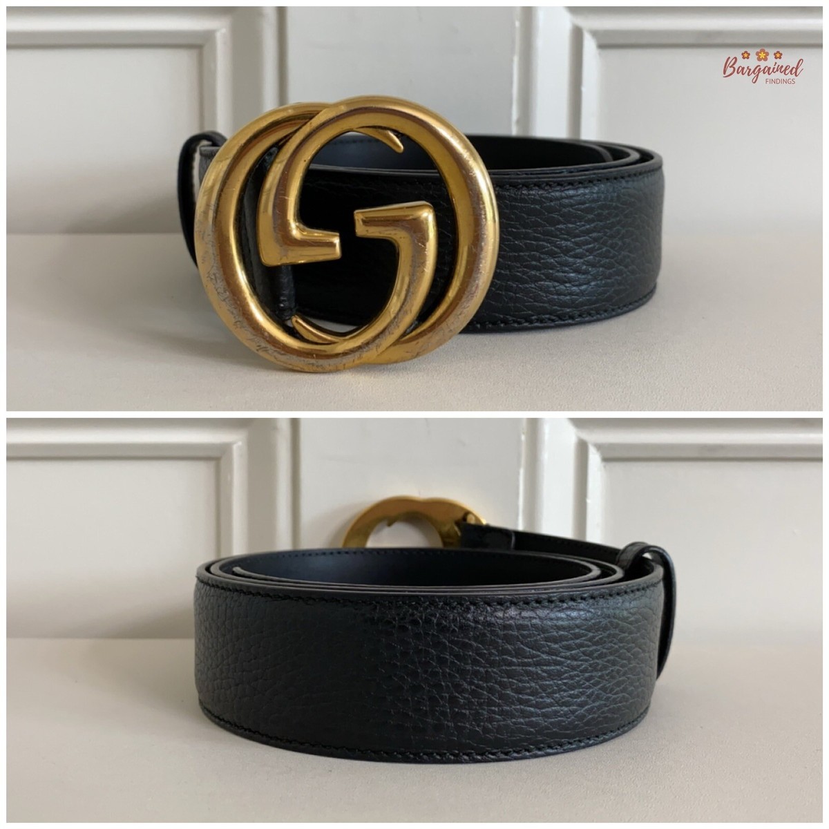 Authentic Gucci Black Pebbled Leather Gold Interlocking G Authentic Gucci Black Pebbled Leather Gold Interlocking G