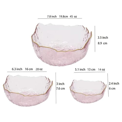 Glass Salad Bowls Set Of 3 Spacesaving Nesting Bowls Irregular Shape Decorative - Picture 2 of 8