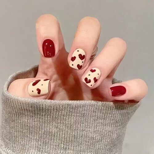 24Pcs Valentines Day Press on Nails Short Square Valentines Day Nails Short -33 - Picture 1 of 7