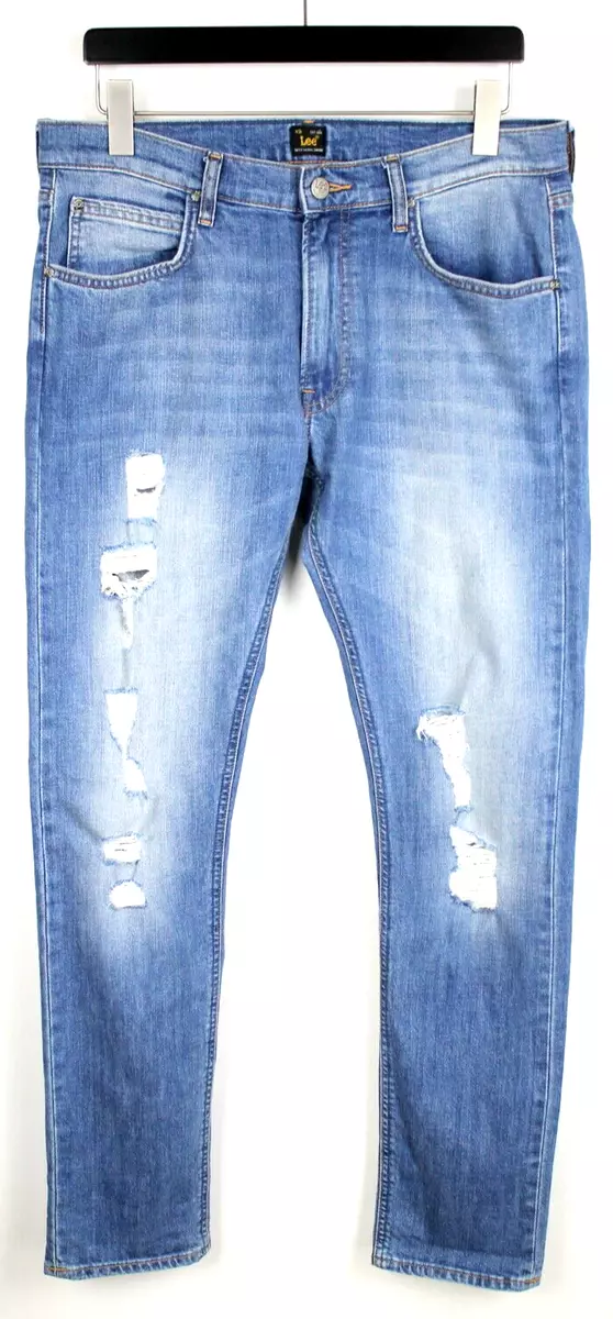 LEE LUKE Men s W34 L32 Ripped Stretchy Fade Effect Slim Fit Jeans