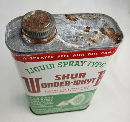 Rare Vintage Shur Wonder Whyte White Wall Tire Cleaner Can Old Gas Oil Tin Sign - Picture 8 of 11