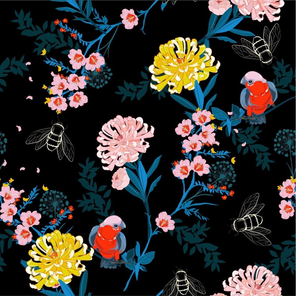 Birds and Flowers Wallpaper Peel and Stick and Prepasted eBay