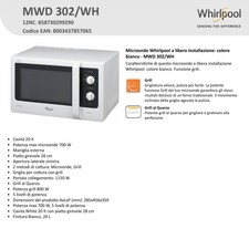 Whirlpool MWD 120 WH Forno a Microonde con Grill 20L - Bianco | Acquisti  Online su eBay