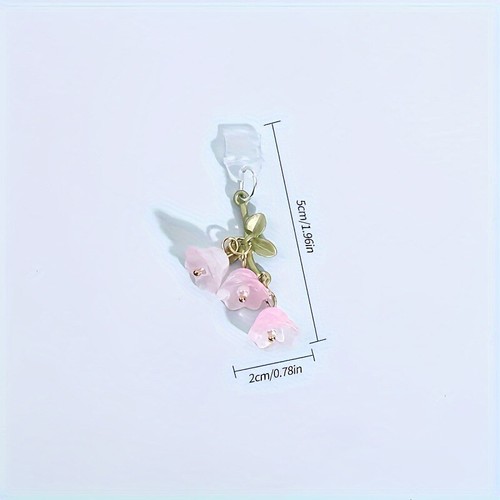 1PC Cute Pink Lily Of The Valley Phone Charm Flower Green Leaf Dust Plug - Zdjęcie 3 z 12