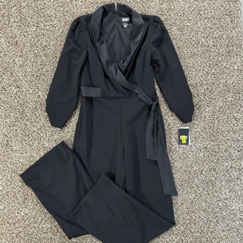 DKNY Women’s NWT Jumpsuit Half Sleeve Side-Tie Bow Black V-Neck Pantsuit Size 8