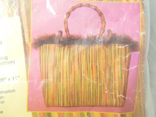 Barbara Randle Handtasche Set Gr. Medium gelb/grün Mini Streifen Bambus Griffe 2004 - Bild 3 von 5