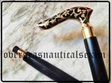 Antique Brass Derby Royal Art Head Handle Black Wooden Walking Stick Cane Gift