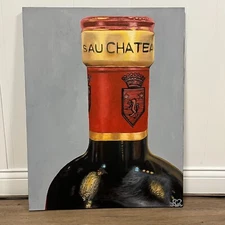 Original oil on canvas wine bottle painting by AJ DeWolf 28"x22"x1"