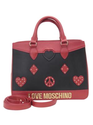 ♡y♡ Love Moschino Women's Heart & Peace Patch Black/Red Satchel