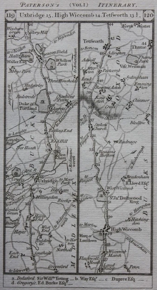 Original antique road map, PEMBROKE, MIDDLESEX, BUCKINGHAMSHIRE, Paterson, 1785 - Image 4 of 4