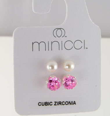 TWO PRECIOUS GOLD EARRINGS, ONE PINK ZIRCONIUM STONE, ANOTHER CULTURED PEARL