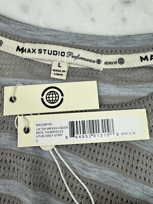 MAX STUDIO PERFORMANCE $49 Women  Peek A Book Back Thumbholes Strip Blue/gray L