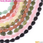 Double Carved Leaf Natural Gemstone Beads For Jewelry Making 15" DIY 8x11mm