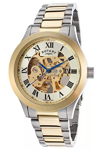 Rotary men's stainless shop steel skeleton bracelet watch