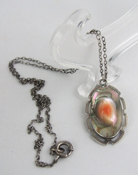 Vintage Sterling Silver Blister Pearl Abalone Shell Pendant