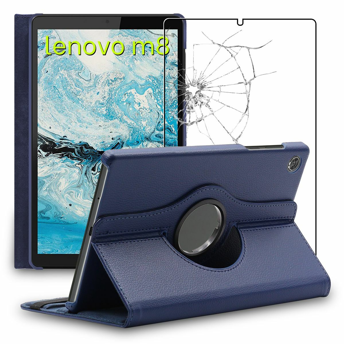 Cover Blu scuro + Vetro Temperato Lenovo Tab M8 (3rd gen) 2021, M8 (HD) 2019