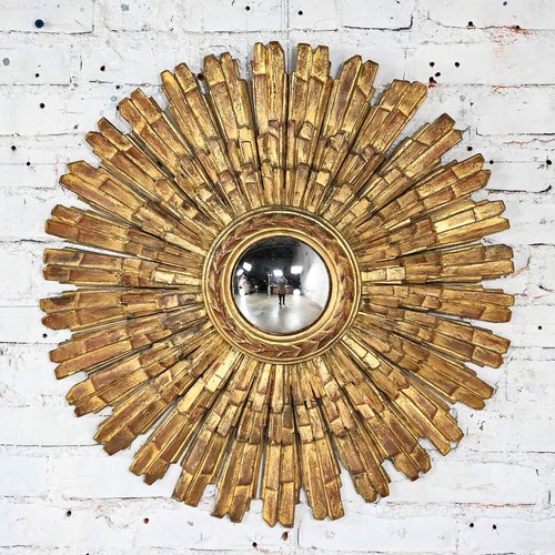 Mid-20th Century Italian Renaissance Gilded Sunburst Convex Mirror Wall Hanging - 第 1/17 張圖片