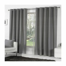 Fusion Sorbonne 100% Cotton Eyelet Lined Curtains-Charcoal-90 x 72 Inch