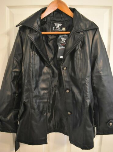COLLEZIONI ITALIA JACKET, BLACK BUTTON-UP WITH BELT. NEW WITH TAGS. SIZE: SMALL - Picture 2 of 3