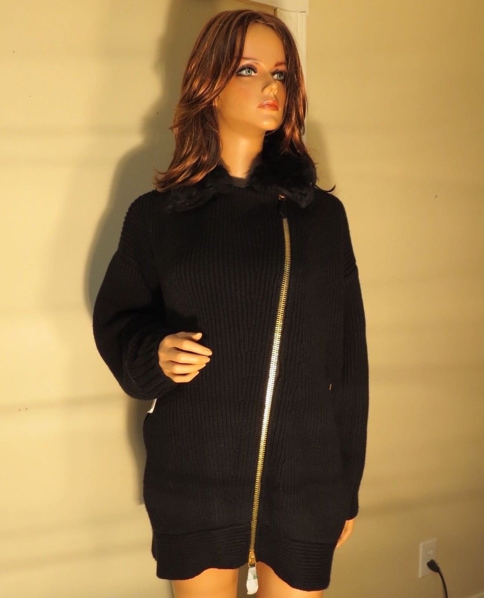 NWT WOMEN AUTH BURBERRY BRIT BLACK WOOL CASHMERE LAMB FUR SWEATER