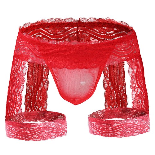 Garter Panties Men Sheer Lace Briefs Homme Underpant Ball Pouch Gay Jockstraps ^ - Picture 14 of 20