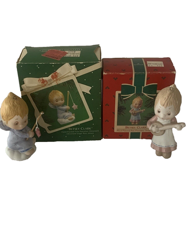 Hallmark Betsy Clark Porcelain Angel Hand Painted Ornaments Vintage 1983 &1984