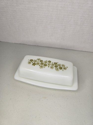 Pyrex Crazy Daisy Frühlingsblüte grün Milchglas Butterdose mit Deckel 72-B