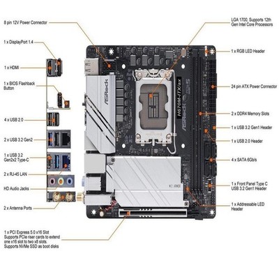 ASRock H670M-ITX/ax マザーボード Asrock H670M-ITX/AX LGA 1700 12Th 13Th 14Th ITX DDR4 Gaming