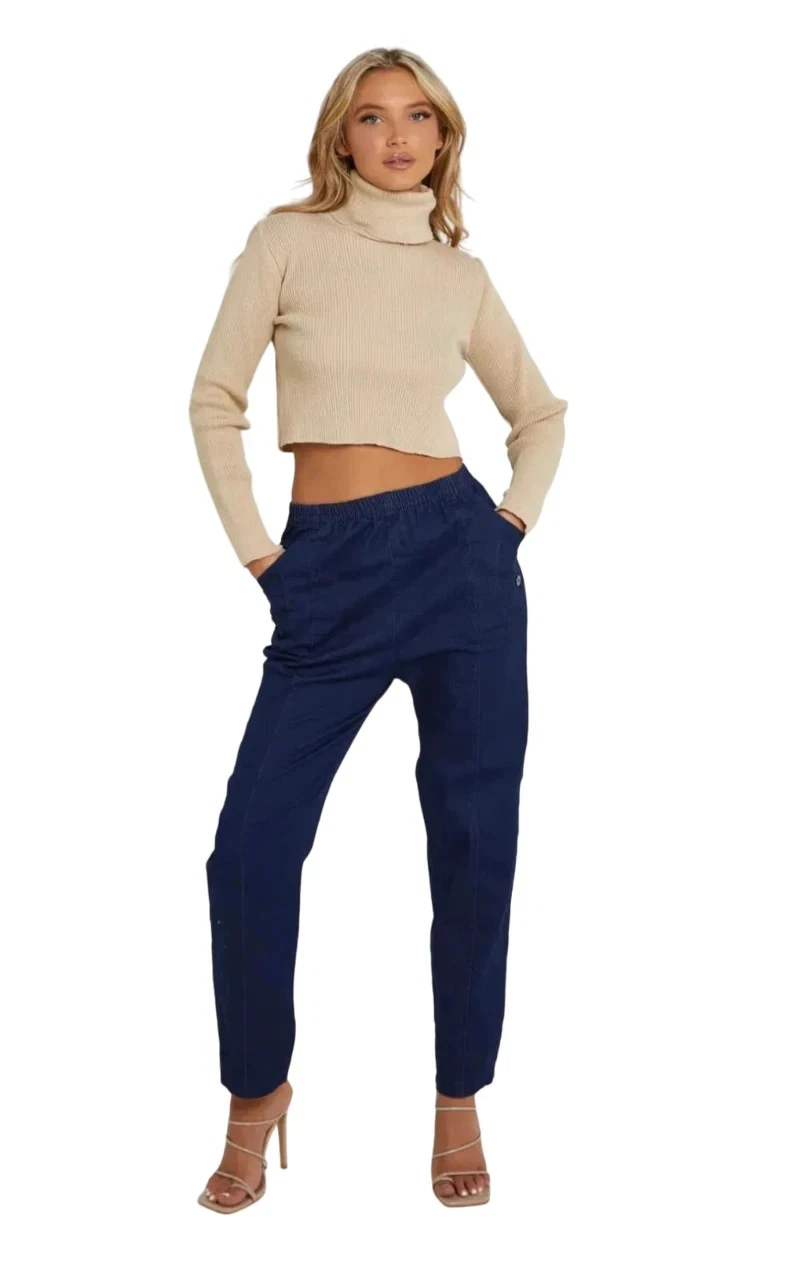 LADIES FULL LENGTH CHERRY BERRY TROUSER ELASTICATED WAIST PULL ON SUMMER PANTS