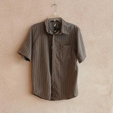 Gray Casual Button Down Shirt with Vertical Stripes